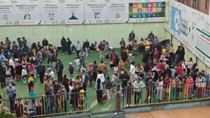 Students participating in the 3rd Gyan Sanskar Interschool National Skating Competition 2082 in Nepal