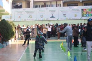 Students participating in the 3rd Gyan Sanskar Interschool National Skating Competition 2082 in Nepal